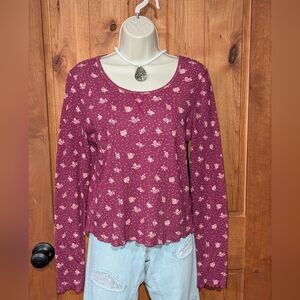 SO Maroon Floral Long Sleeve‎ T Shirt